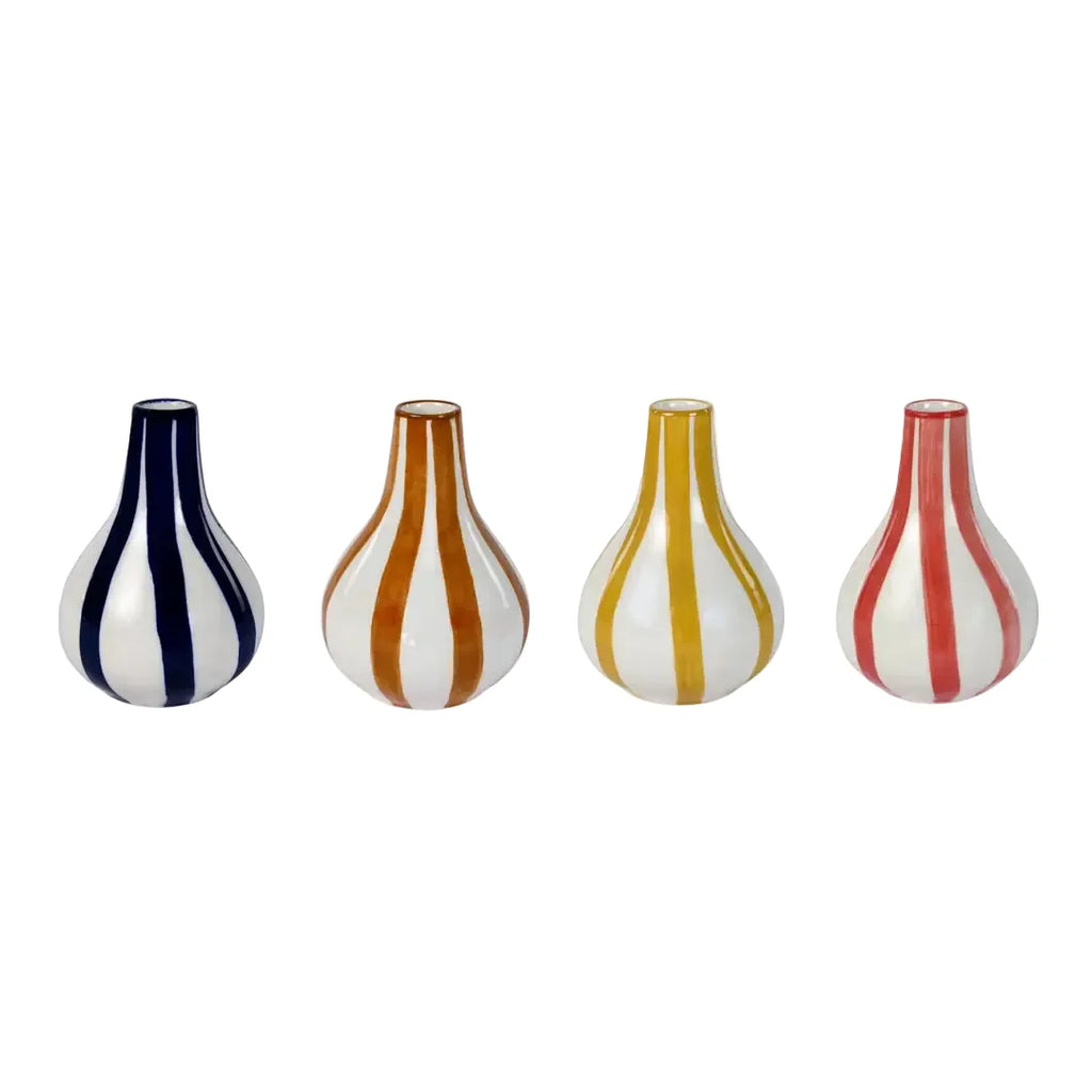 Ceramic Stripe  bud vase, Yellow-  3.5 x 3.5 x 4.75 Inches