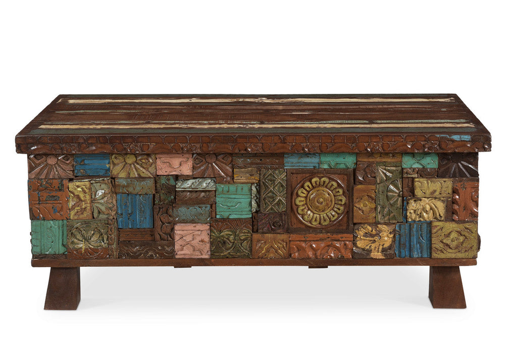 Carved Wood Trunk Coffee Table
