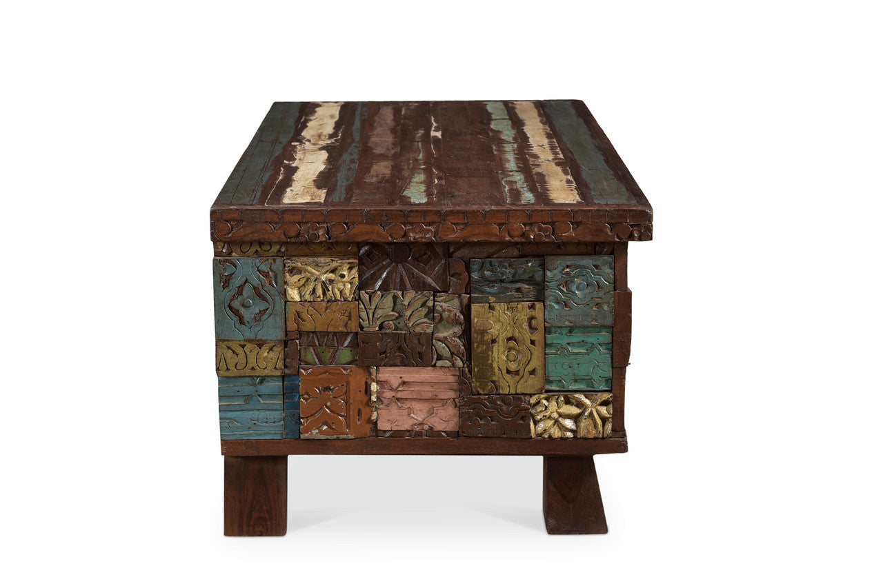 Carved Wood Trunk Coffee Table