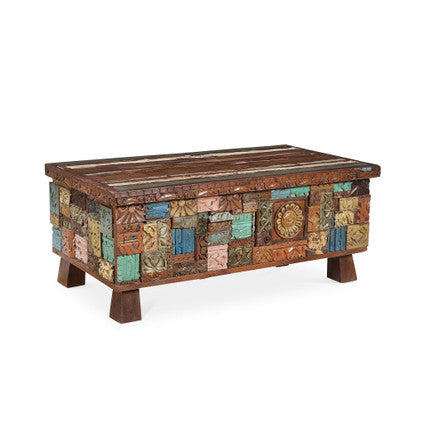 Carved Wood Trunk Coffee Table