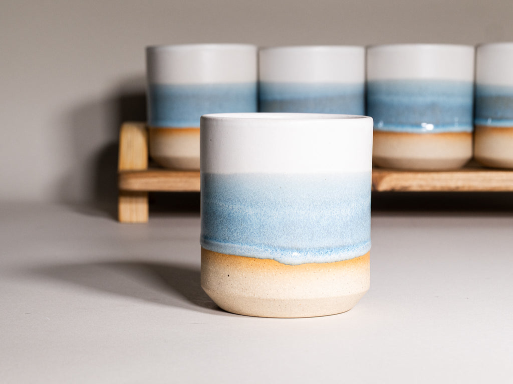 Smoothie Cup Ice Blue White 14 oz Stoneware