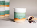 Smoothie Cup Green White 14 oz Stoneware