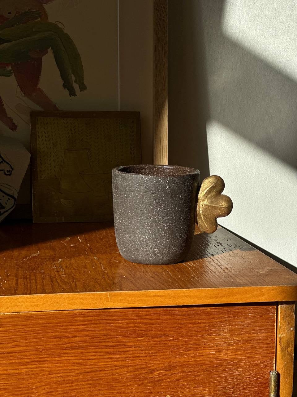 Handmade Stoneware Coffee Cup "Pumpernickel" with Gold Leaf