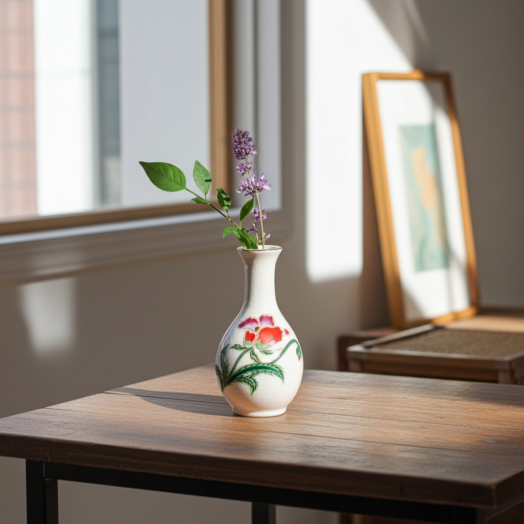Homco Mini Porcelain Bud Vase - Floral Gold Rim