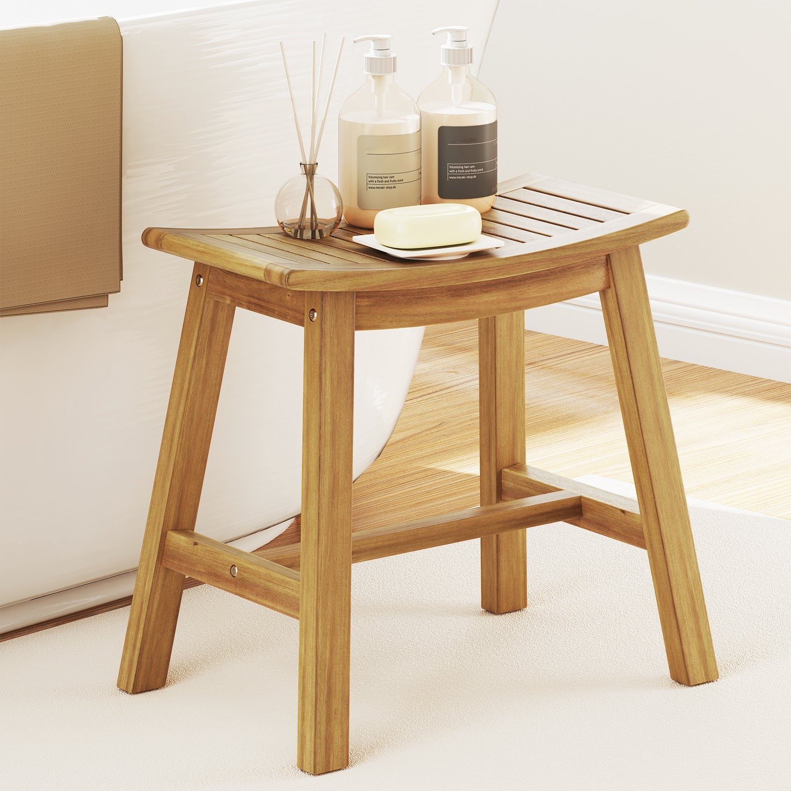 Teak Shower Stool with Curved Seat