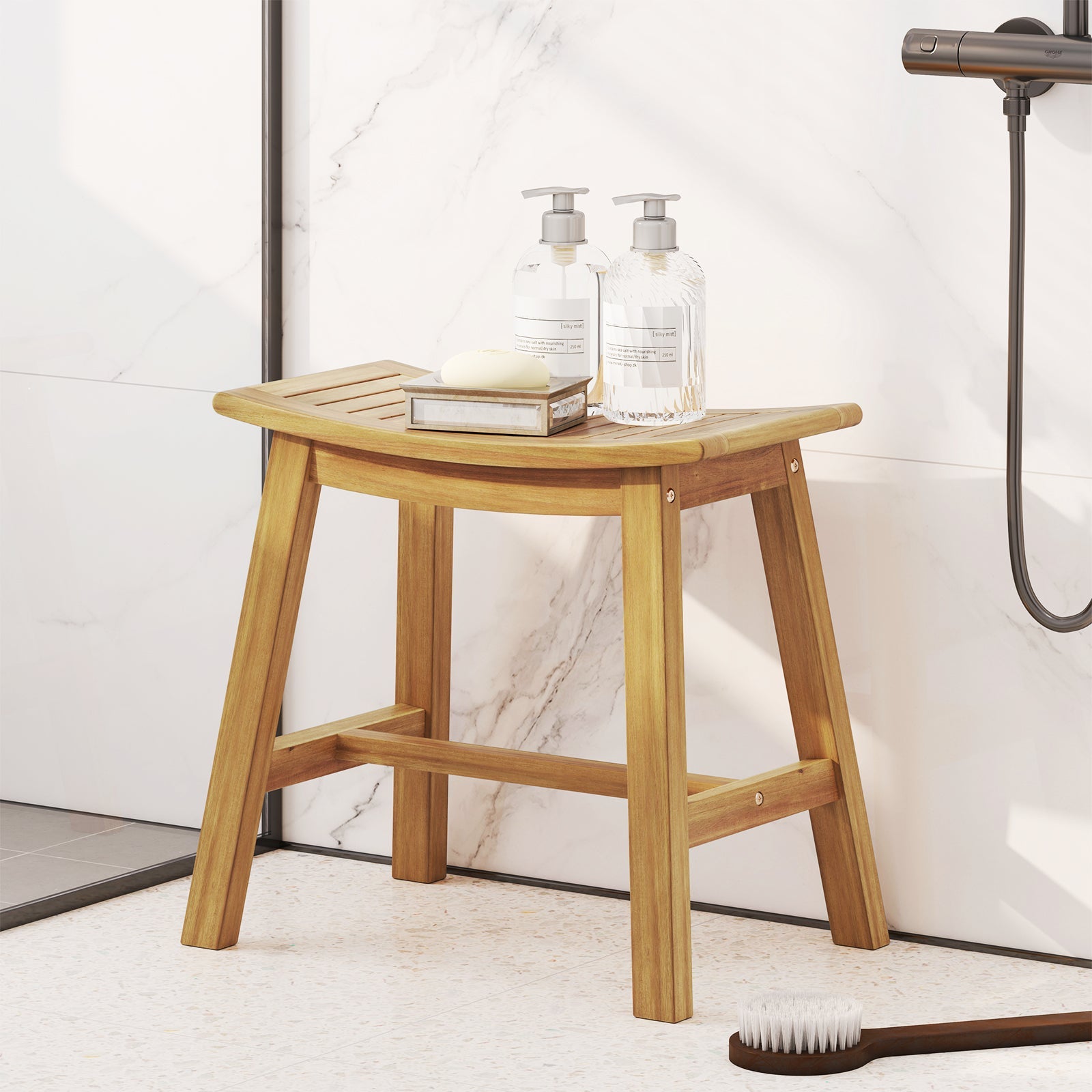 Teak Shower Stool with Curved Seat
