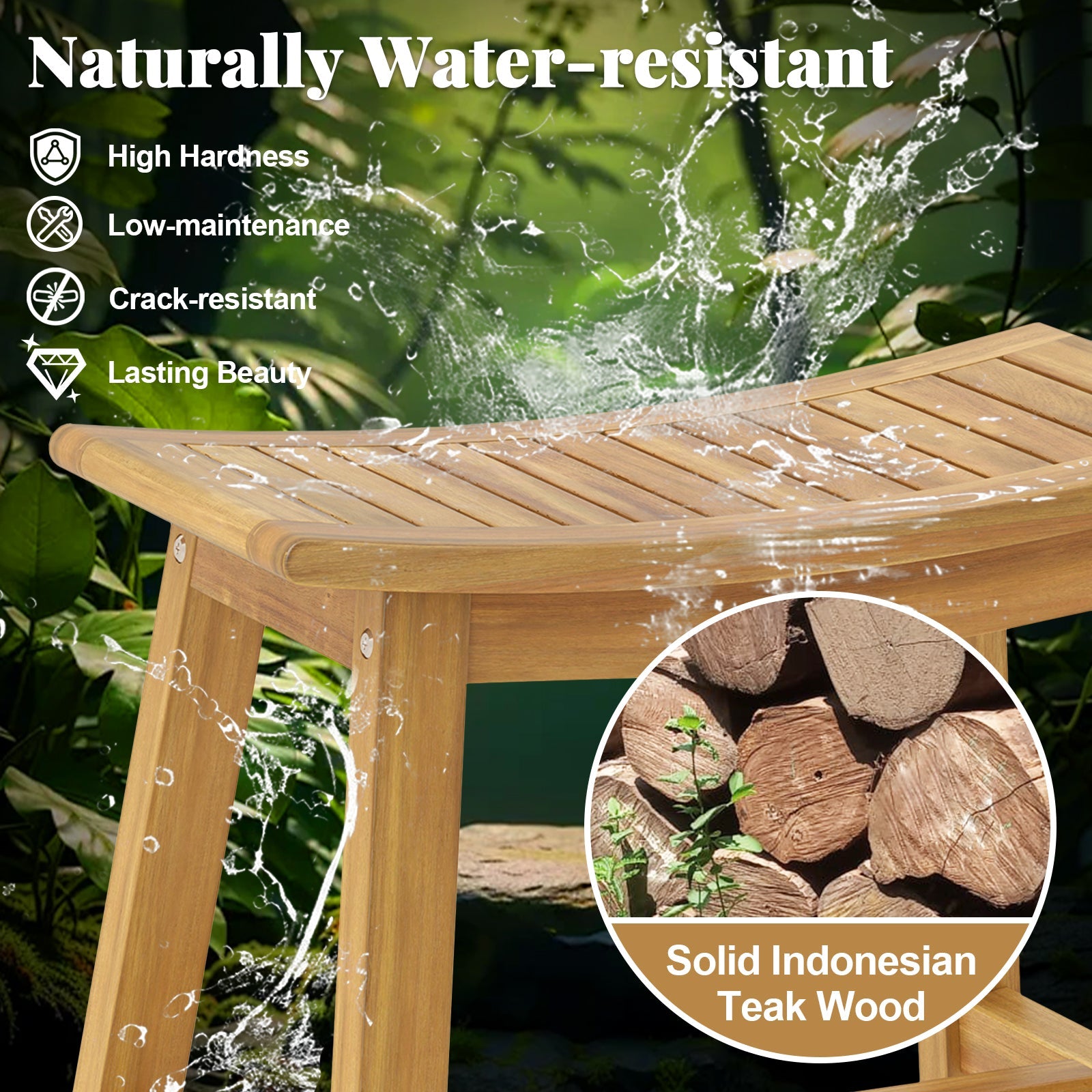 Teak Shower Stool with Curved Seat
