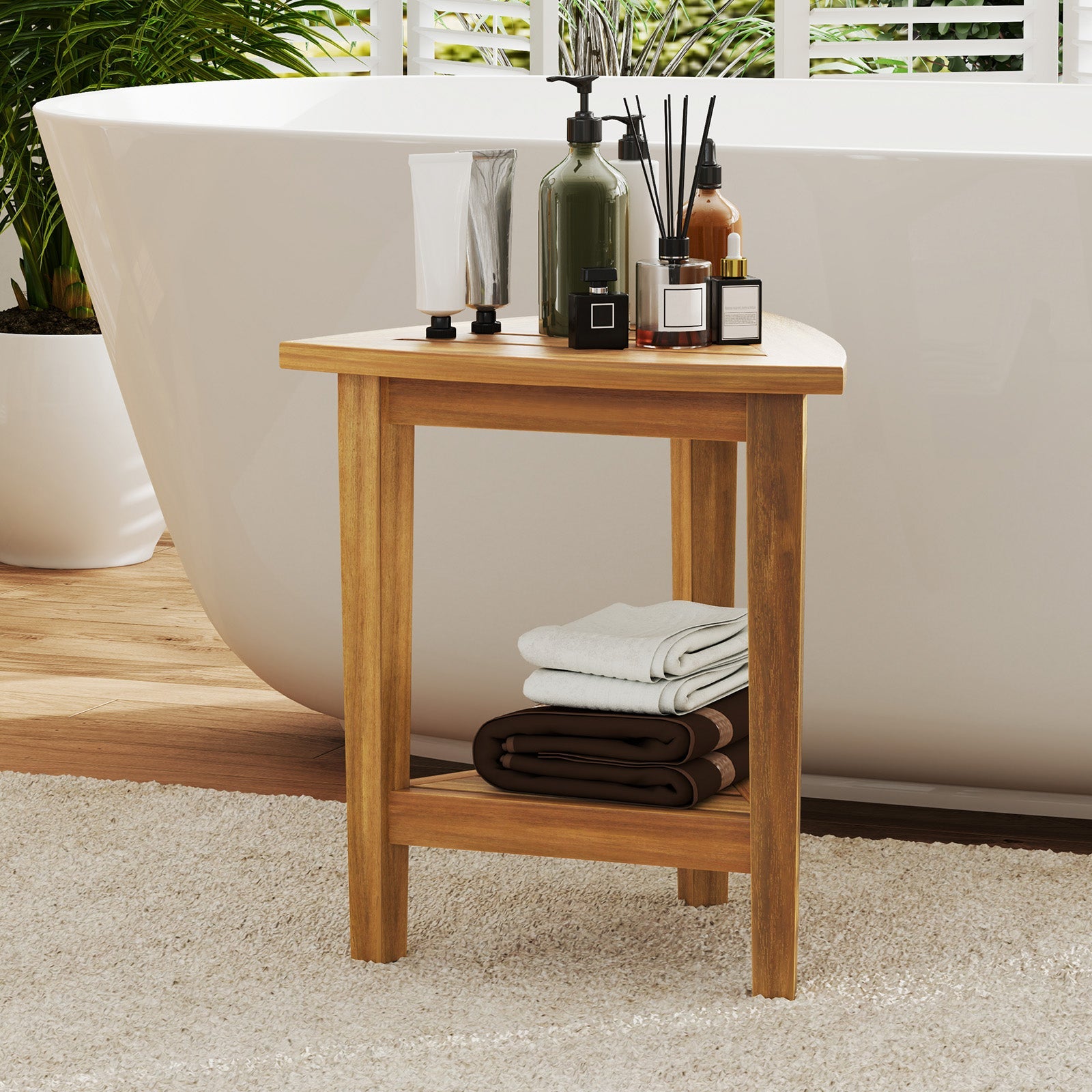 Teak Shower Stool with Storage Shelf