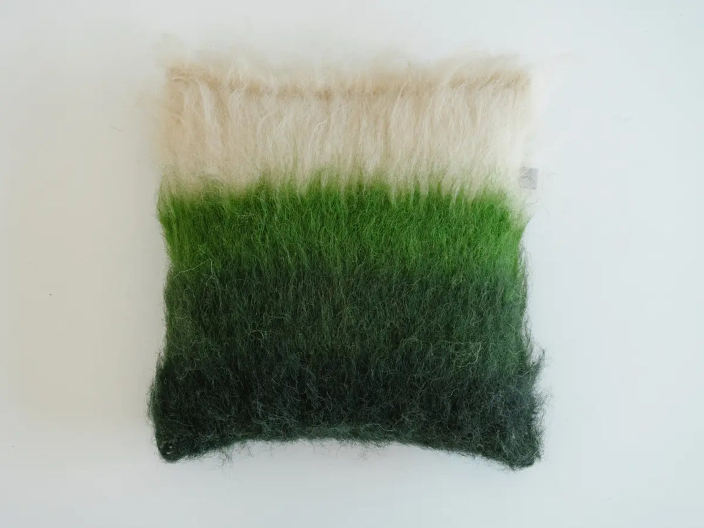 Emerald, Green & Cream Handwoven Wool Pillow – Brushed Texture