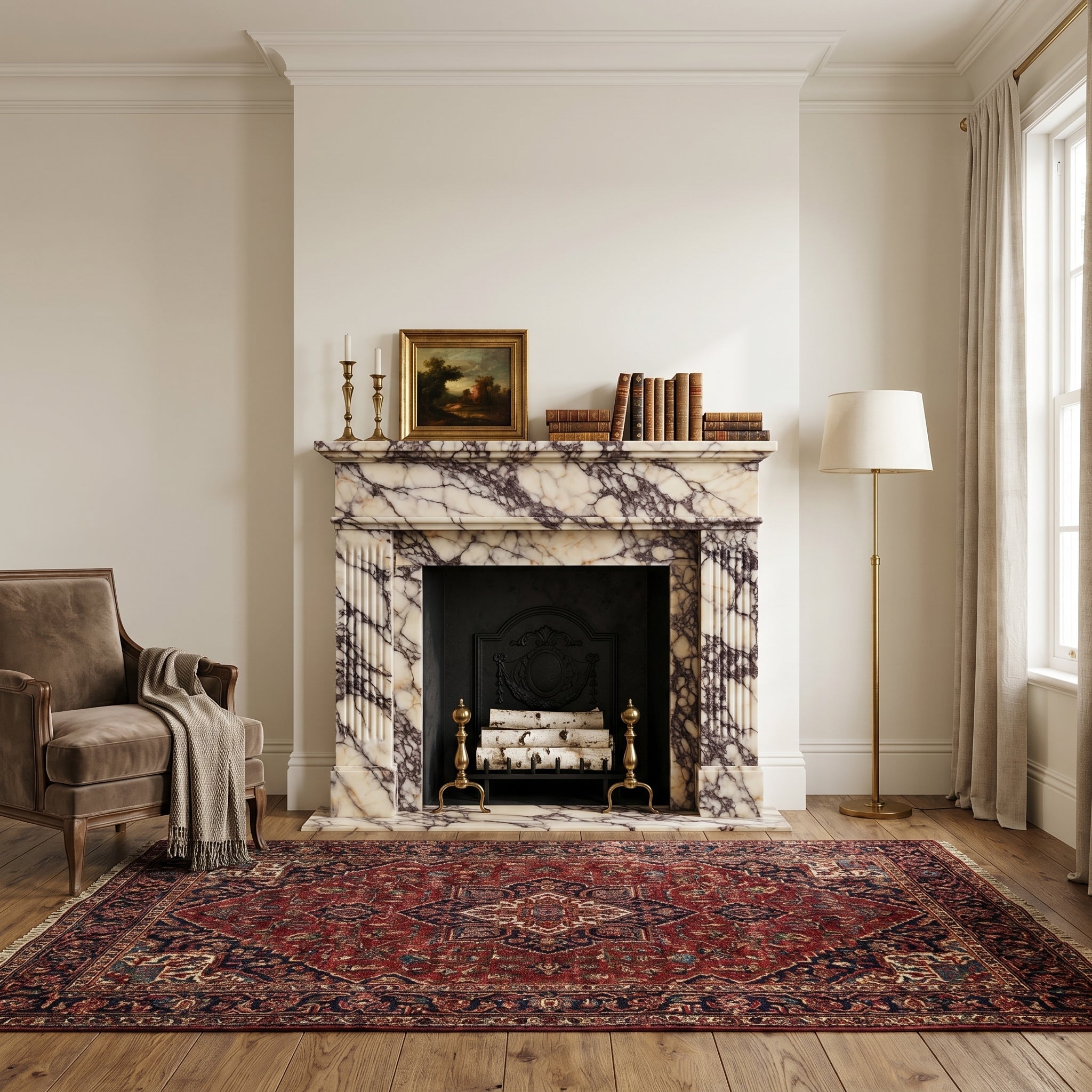 Fluted Marble Fireplace Mantel