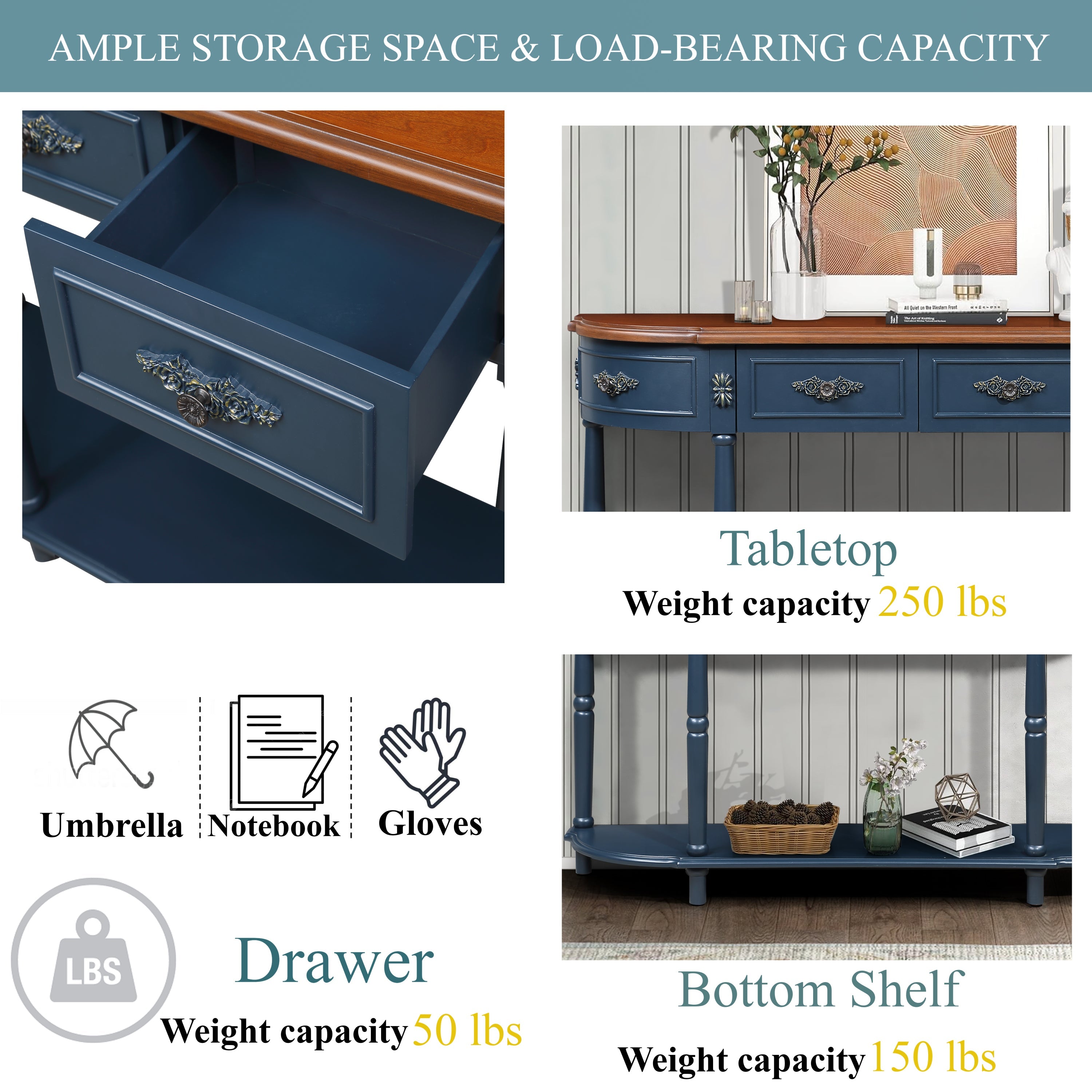 Curved Console Table with Drawers