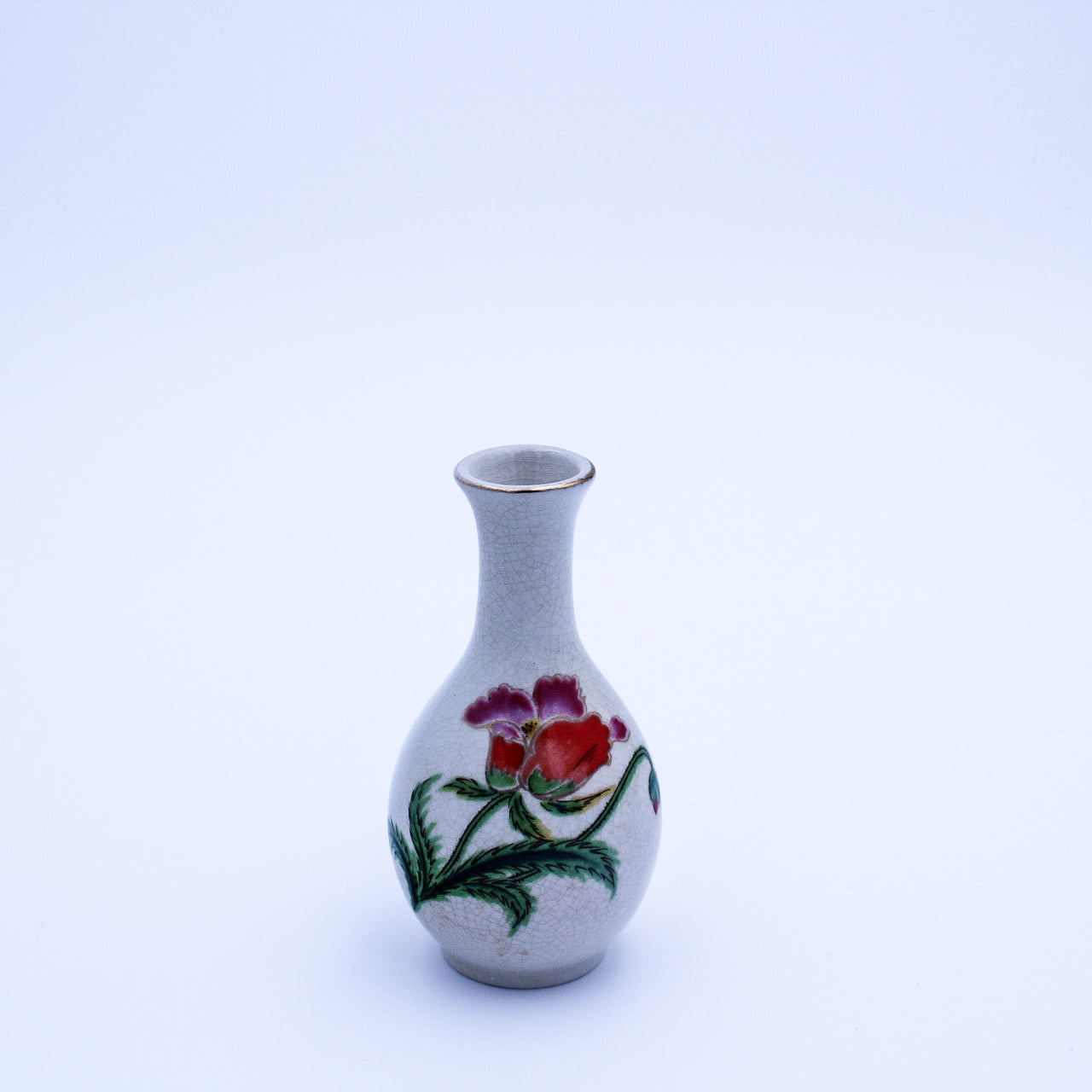 Homco Mini Porcelain Bud Vase - Floral Gold Rim